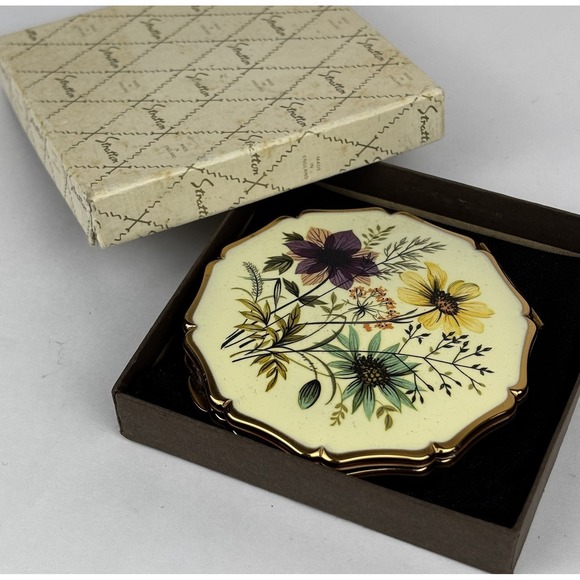 NEW VTG Stratton Floral Make Up/Powder Compact 1960's Original Box And Satchel